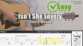 Isnt She Lovely Easy Version  Stevie Wonder  Fingerstyle Guitar  TAB  Chords  Lyrics [upl. by Tarsuss519]