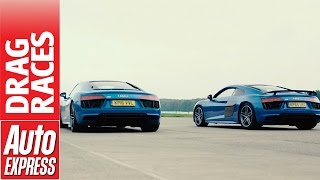 Audi R8 V10 vs V10 Plus drag race how much difference does 69bhp make [upl. by Ecnerual]