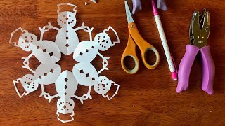 How to make a snowman paper snowflake  Step by step  Do it yourself Paper Snowflake Art [upl. by Naiviv]