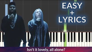 Billie Eilish Khalid  lovely EASY Piano Tutorial  LYRICS [upl. by Aldred]