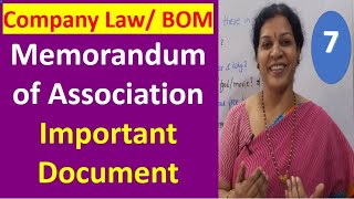 7 quotMemorandum of Association  Important Document In formation of a Companyquot  Company Law BOM [upl. by Ormsby]