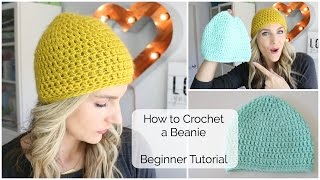 How to Crochet a Beanie  Beginner Tutorial [upl. by Nytsyrk518]