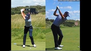 Justin Thomas golf swing  Long Iron faceon amp downtheline July 2017 [upl. by Enyak392]