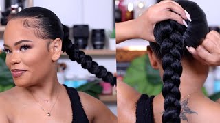 SUPER SLEEK LONG BRAIDED PONYTAIL ON NATURAL HAIR  Protective Style  Arnellarmon [upl. by Callean36]