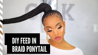 Feed in Braids Ponytail Made EASY Ft Outres Pretty Quick Wrap Pony [upl. by Orelie]