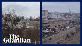 Ukraine Russian rockets strike buildings in Kharkiv [upl. by Sirromaj]