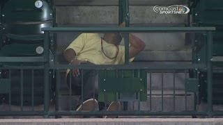 Fan falls down attempting to catch foul ball [upl. by Higinbotham]