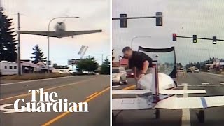 Planes emergency landing captured on police dashboard camera [upl. by Kat]