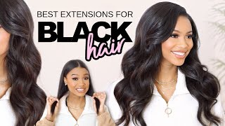 BEST CLIP IN EXTENSIONS FOR BLACK HAIR THE PERFECT BLEND  CURLS QUEEN [upl. by Josephine]